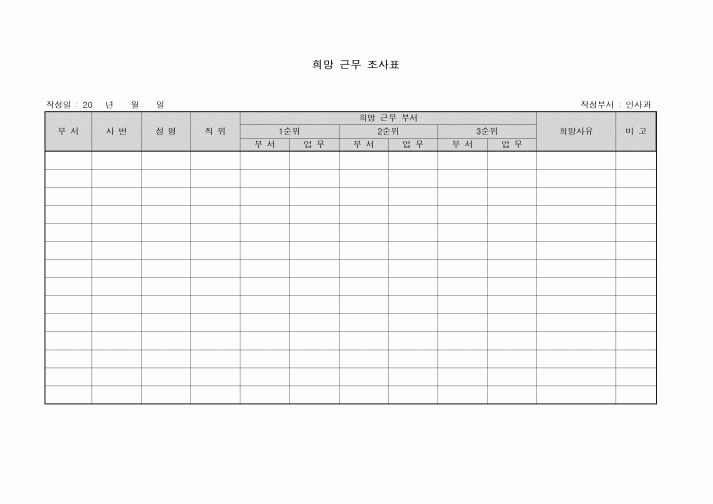 (인사/노무)희망 근무 조사표.