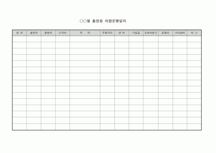 (생산/관리)○○월 출장용 차량운행일지