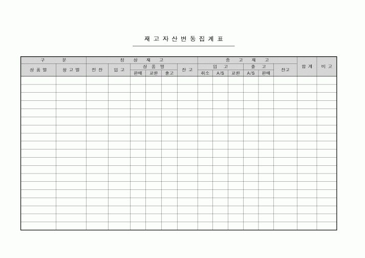 (생산/관리)재고 자산변동 집계표