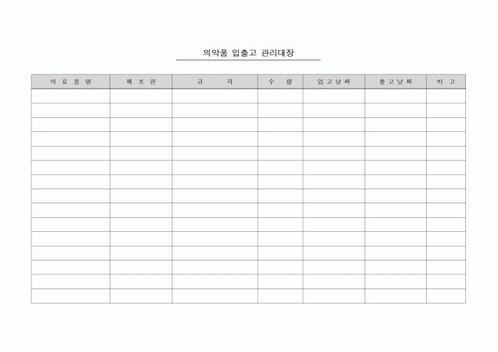 (기타)의약품 입출고 관리대장