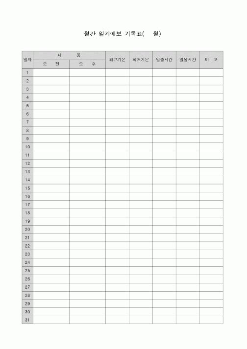 (기타)월간 일기예보 기록표