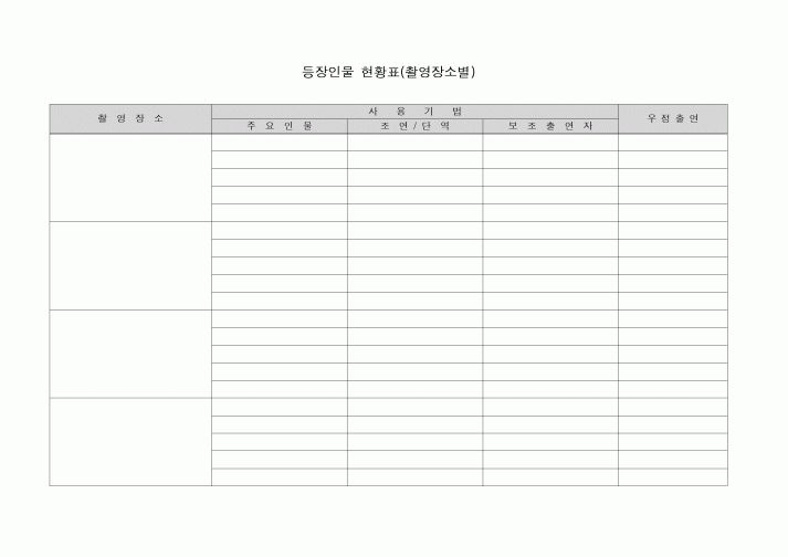 (기타)등장인물 현황표(촬영장소별)