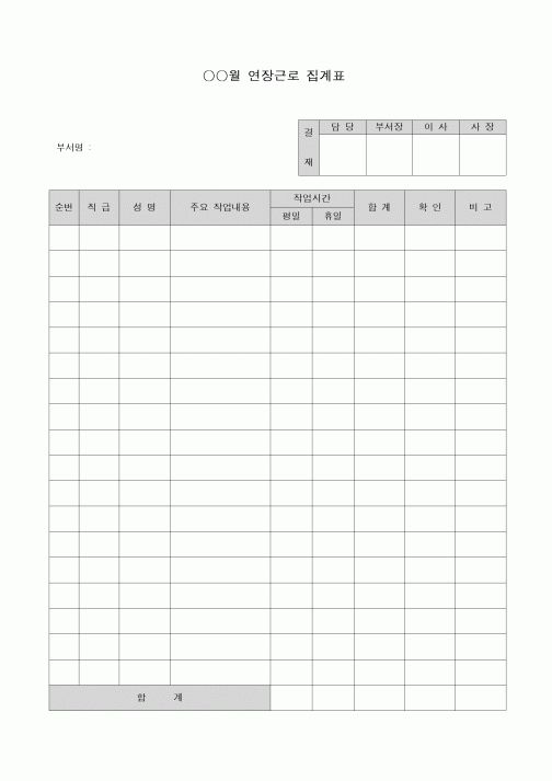 (인사/노무)연장근로 집계표