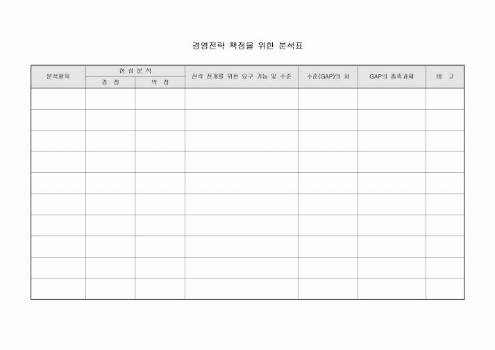 경영전략 책정을 위한 분석표