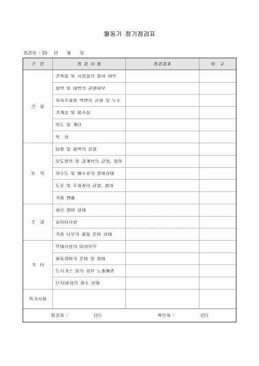 월동기 정기점검표(아파트)