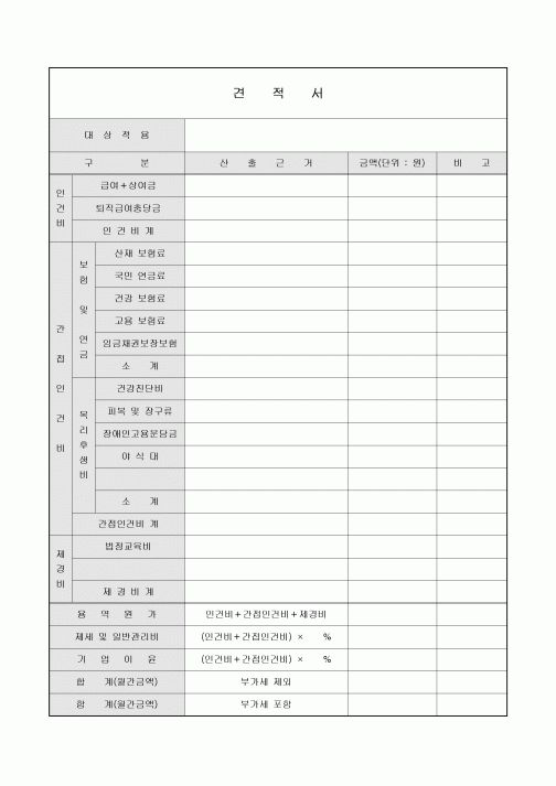 경비원 견적서
