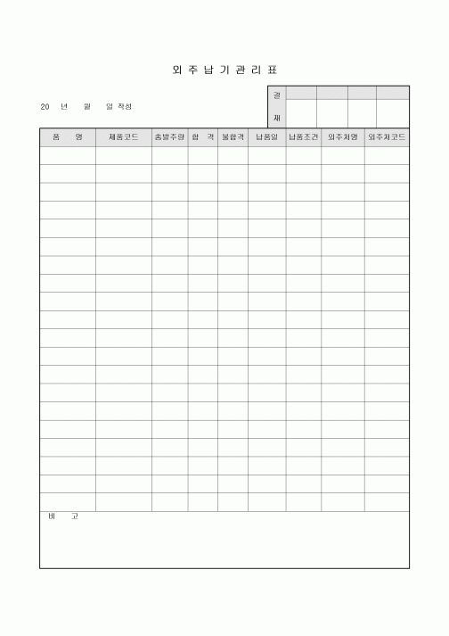 관리표(외주납기)