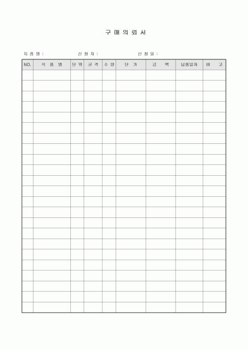 구매의뢰서(식품)