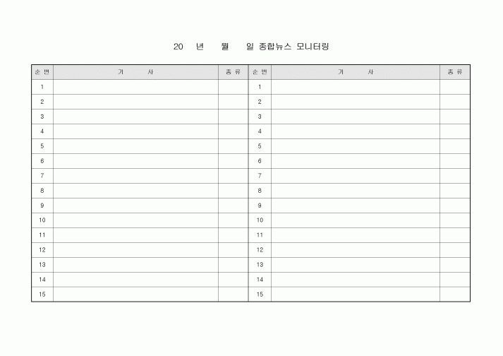 기록표(종합뉴스 모니터링)