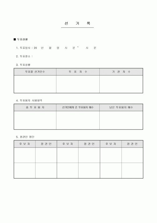 대표자 선거록(아파트 통장)