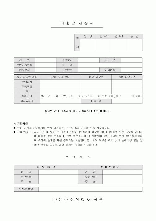 대출금 신청서