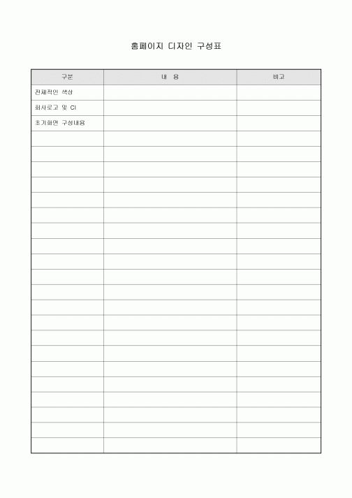 홈페이지 디자인구성표