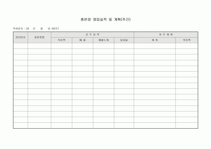 총판장 영업 실적 및 계획(주간)