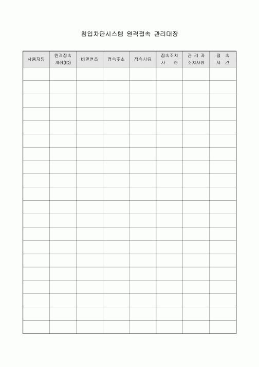 침입차단시스템 원격접속 관리대장