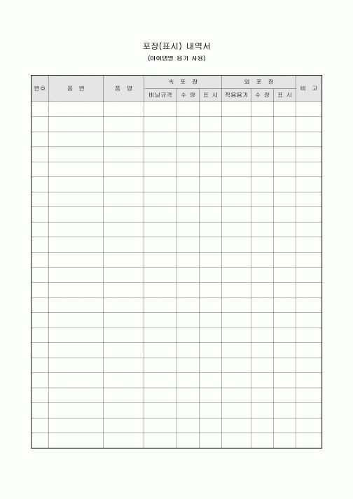 포장(표시) 내역서(아이템별 용기 사용)