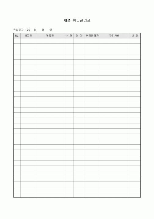 제품 취급 관리표