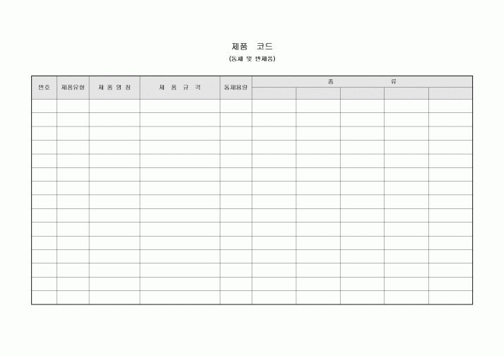 제품 코드(동체 및 반제품)