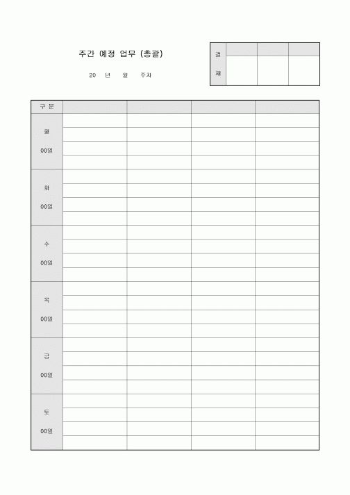주간 예정 업무(총괄)