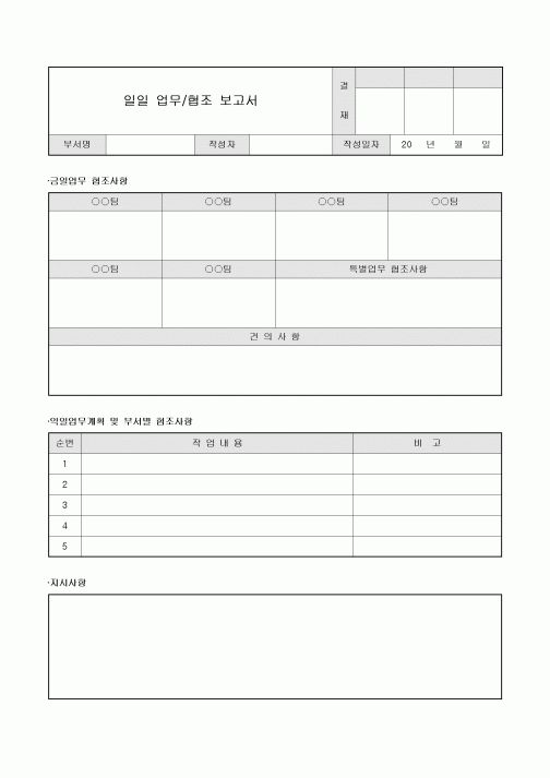 일일 업무 협조 보고서