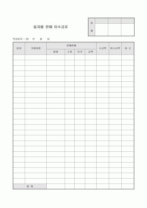 일자별 판매 미수금표