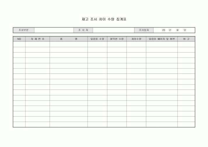 재고 조사 차이 수량 집계표