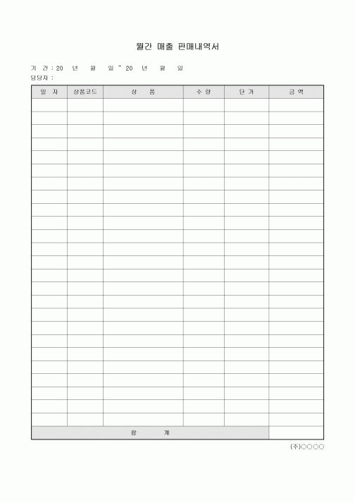 월간 매출 판매 내역서