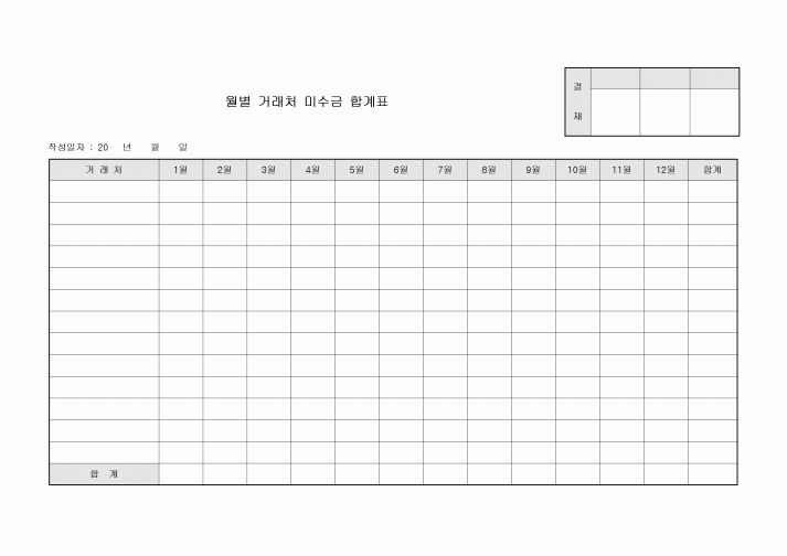 월별 거래처 미수금 합계표