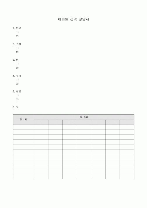 아파트 견적 상담서
