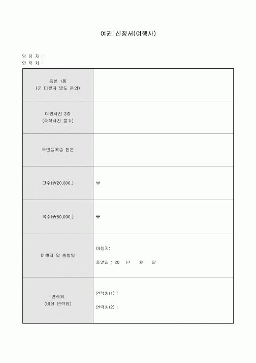 여권 신청서(여행사)