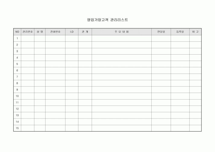 영업 가망 고객 관리 리스트
