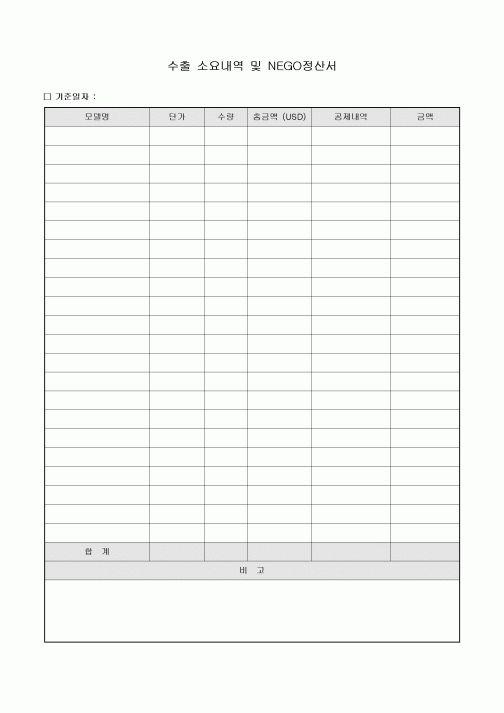 수출 소요내역 및 NEGO정산서