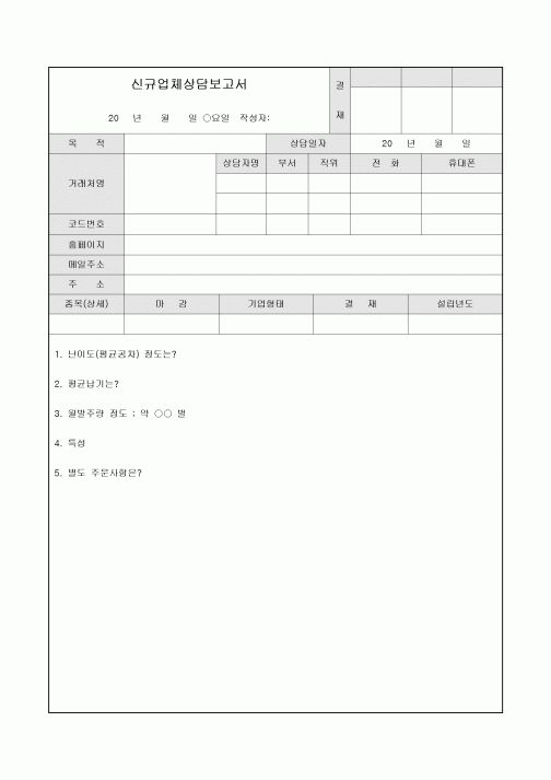 신규 업체 상담 보고서