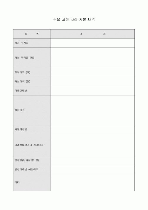 주요 고정 자산 처분 내역