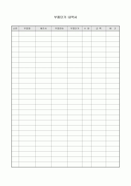 부품단가내역서