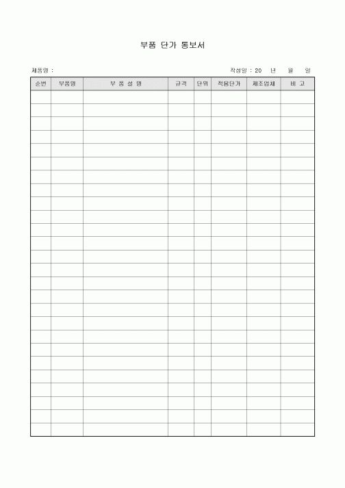 부품단가통보서(제조)
