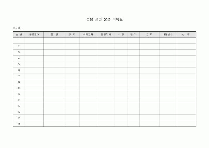 불용결정 물품목록표(부서별)