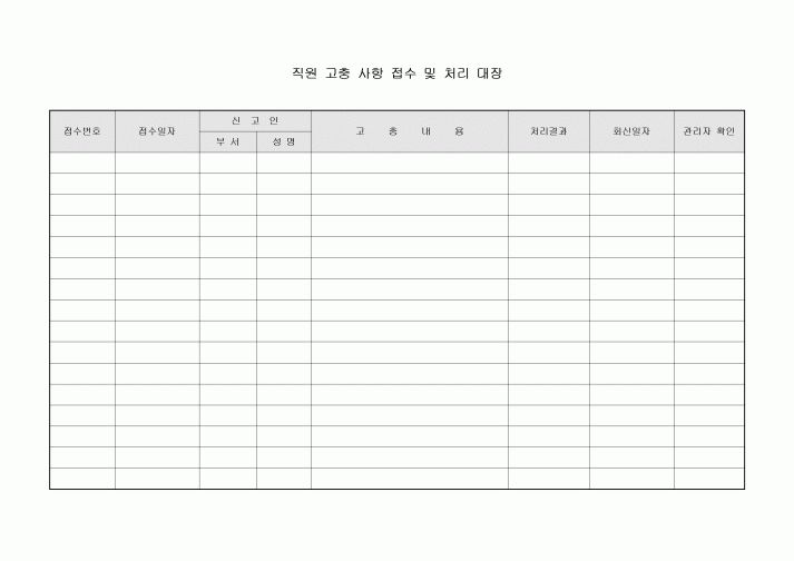 직원 고충 사항 접수 및 처리 대장
