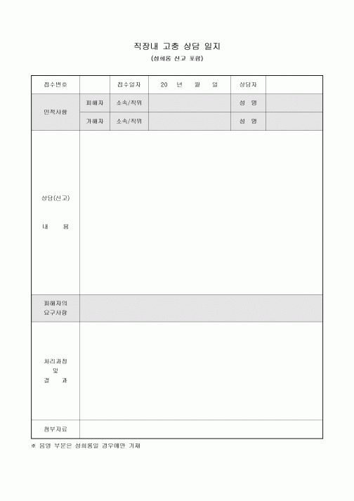 직장내 고충 상담 일지(성희롱 신고 포함)