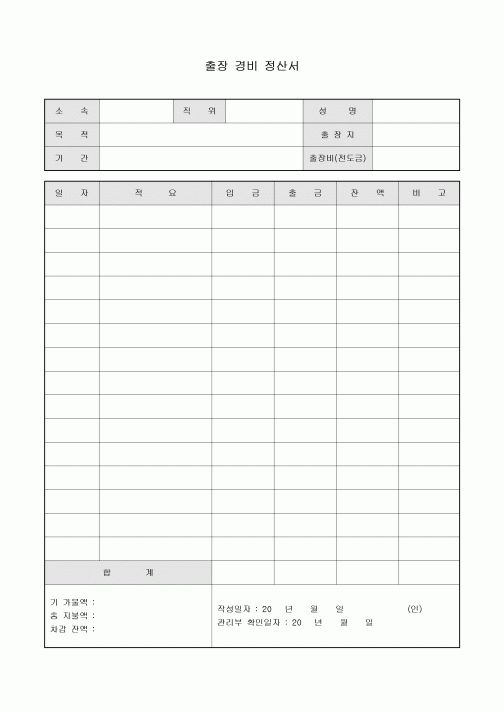 출장 경비 정산서(일반 회사)