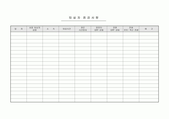퇴실자 점검사항표