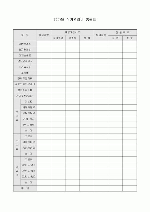 상가관리비 총괄표(월간)