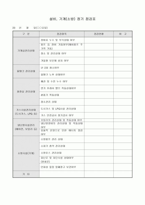 설비기계(소방)정기점검표