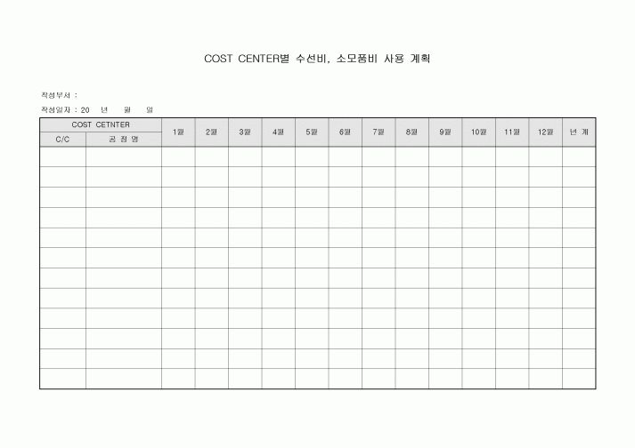 수선비및소모품비사용계획(COST CENTER별)