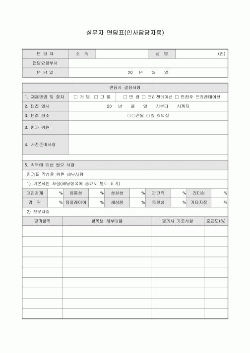 실무자면담표(인사담당자용)