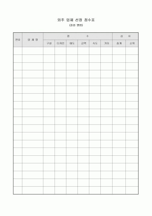 외주 업체 선정 점수표(졸업앨범)