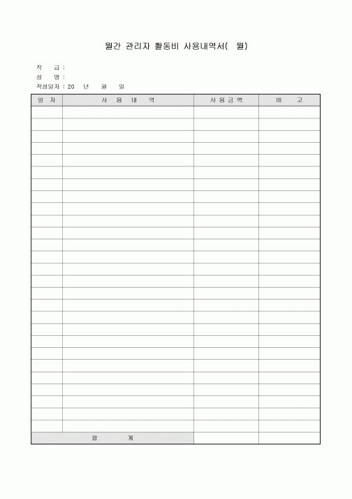 월간 관리자 활동비 사용내역서