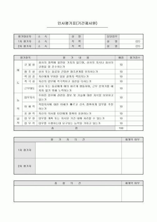 인사평가표(기간제사원)