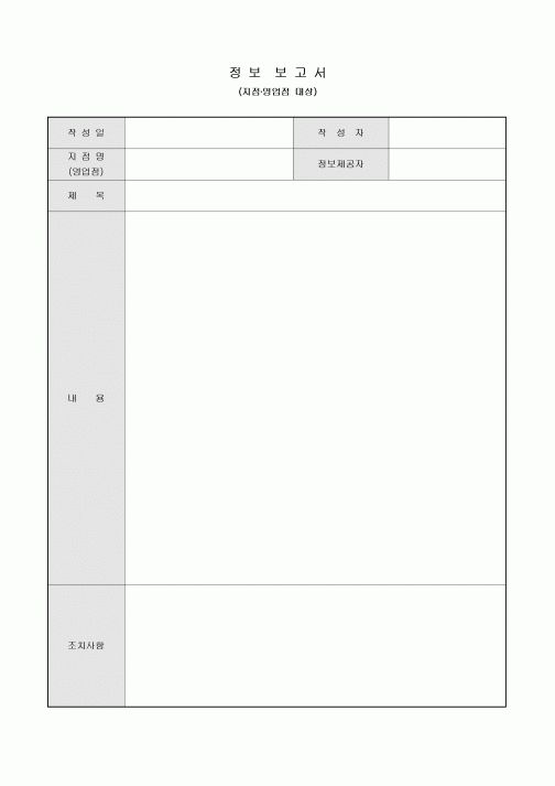 정보 보고서(지점·영업점 대상)