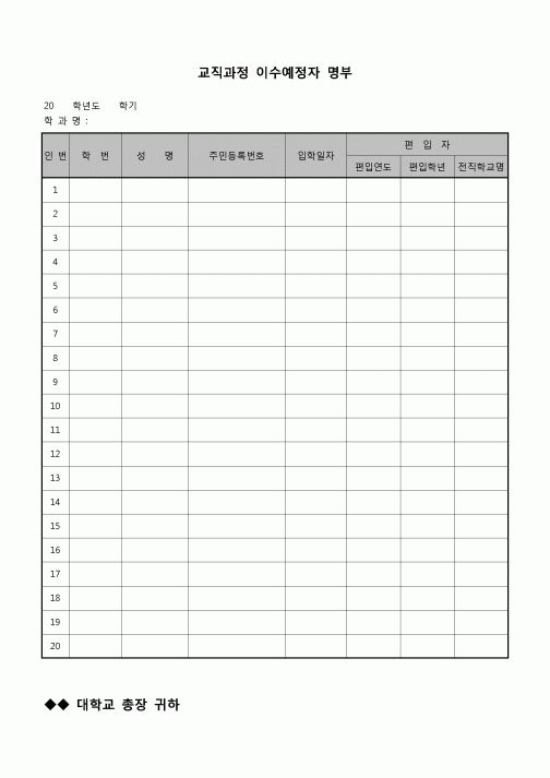 (운영) 교직과정 이수예정자 명부