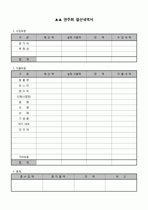 (학원) 연주회 결산내역서(음악학원)